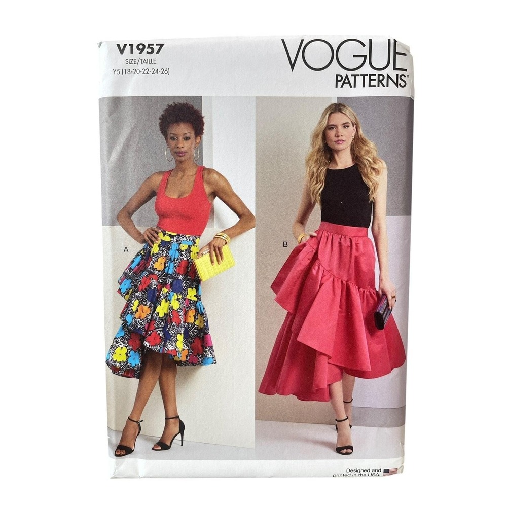 Vogue Patterns V1957 Ruffled‎ Skirt Y5 (18-26) Modern Asymmetric Tiered Pockets